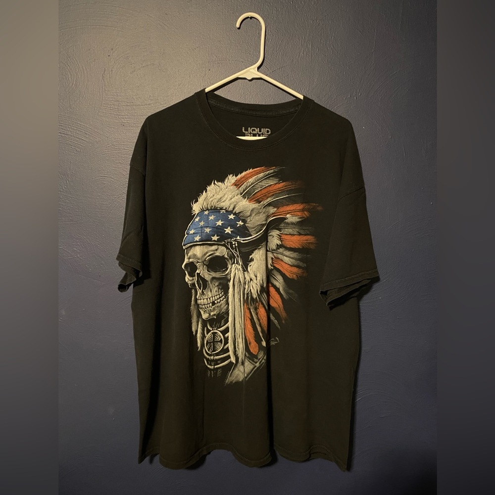 Liquid Blue Native American Skull Grunge T-Shirt Size XXL
